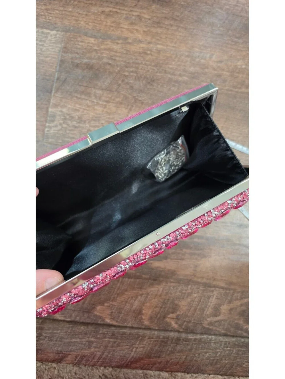Elegant Pink Rhinestone Clutch Evening Bag Sparkling Hard Case